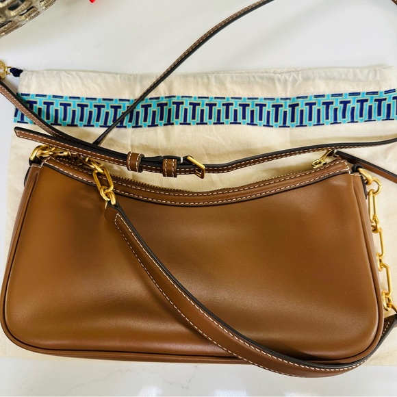 Tory Burch T Monogram Leather Studio Bag in Moose Brown - Picture 14 of 16